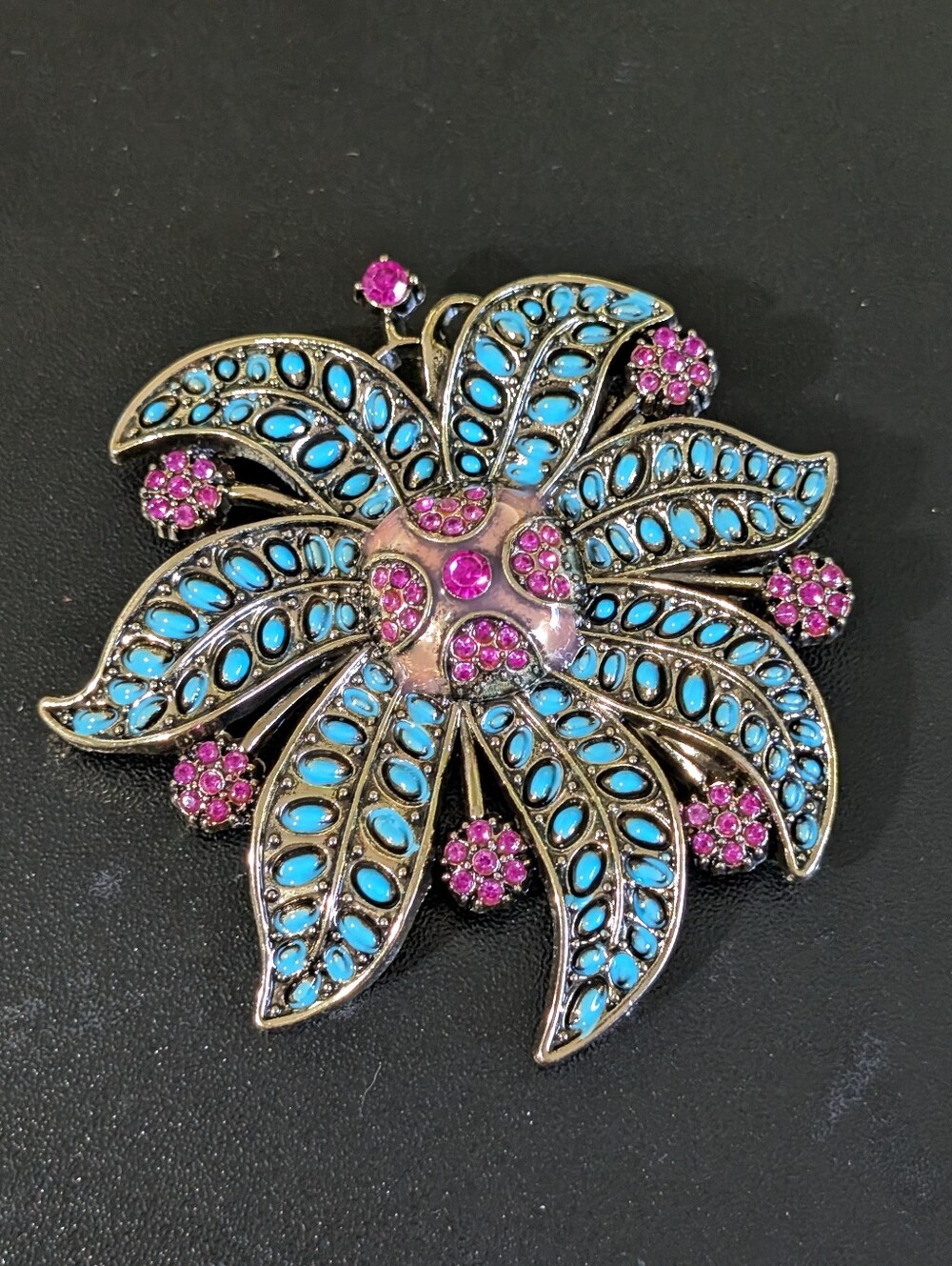 Turquoise & Pink Floral Crystal Brooch - Women Jewelry